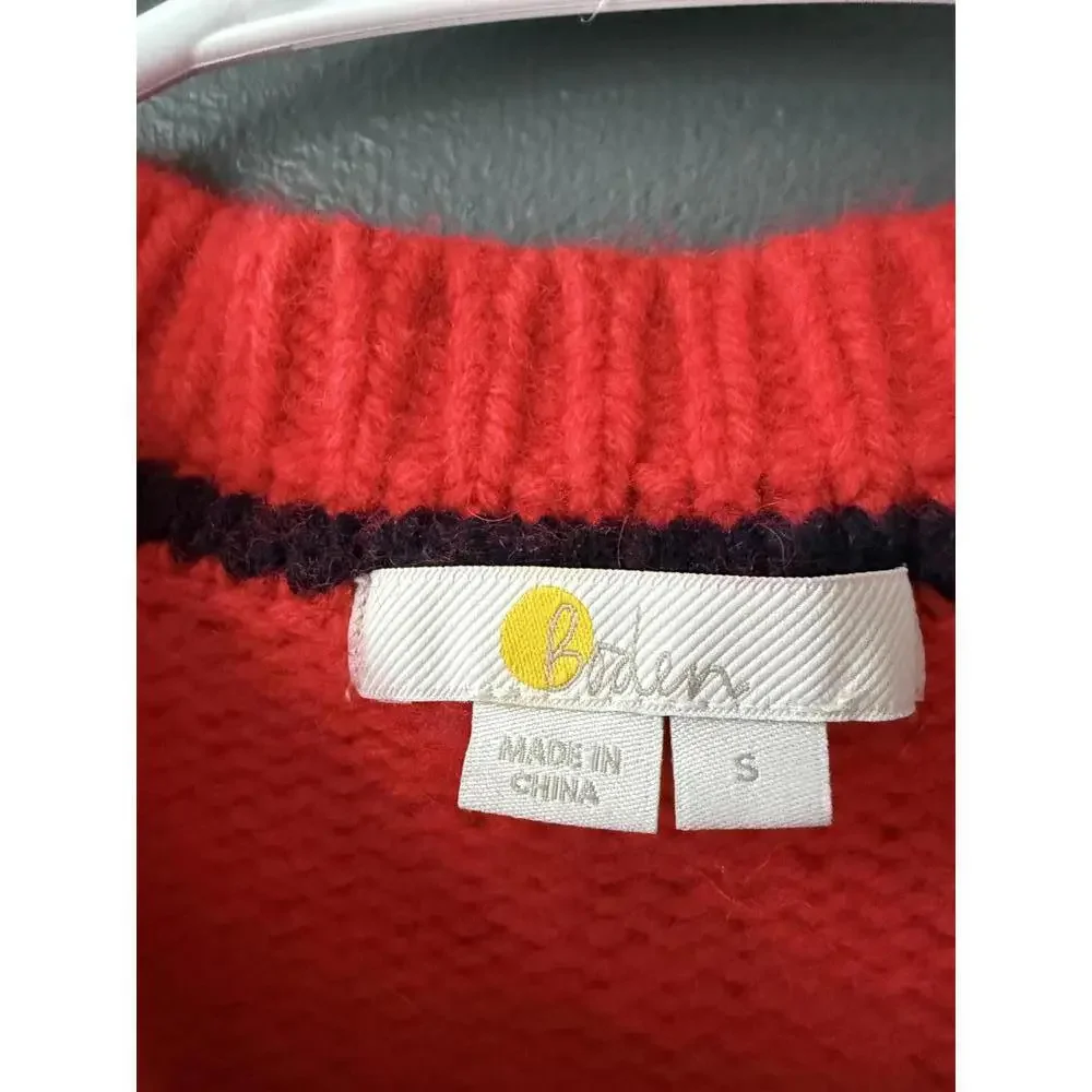 Boden Red Knit Sweater with White Embroidered Hearts, Size Small - Picture 5 of 8